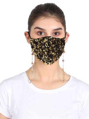 3-Ply Reusable Sculpted Sequin Fashion Mask With Lanyard Chain 1