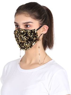 3-Ply Reusable Sculpted Sequin Fashion Mask With Lanyard Chain 2