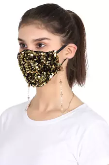 3-Ply Reusable Sculpted Sequin Fashion Mask With Lanyard Chain