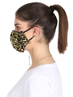 3-Ply Reusable Sculpted Sequin Fashion Mask With Lanyard Chain 3