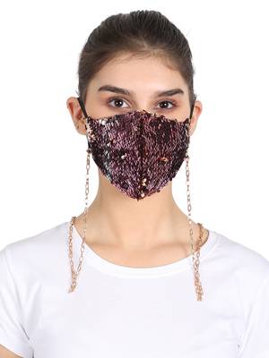 3-Ply Reusable Sculpted Sequin Fashion Mask With Lanyard Chain 1