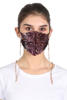 3-Ply Reusable Sculpted Sequin Fashion Mask With Lanyard Chain