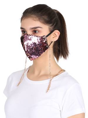 3-Ply Reusable Sculpted Sequin Fashion Mask With Lanyard Chain 2