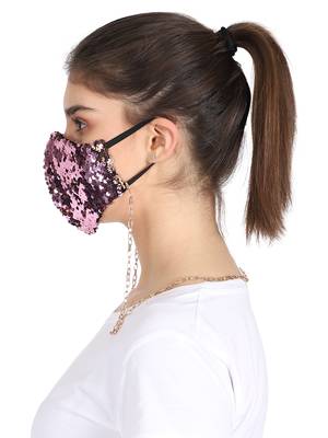 3-Ply Reusable Sculpted Sequin Fashion Mask With Lanyard Chain 3