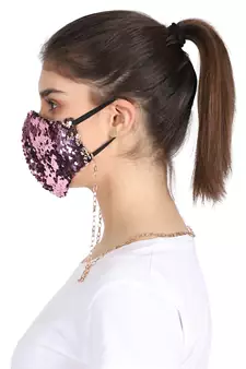 3-Ply Reusable Sculpted Sequin Fashion Mask With Lanyard Chain
