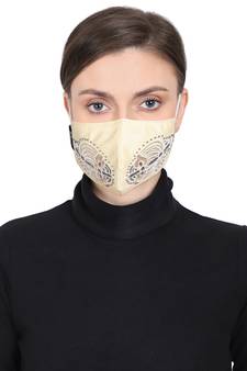3-Ply Cream & Gold Embellished Art Silk Fabric Fashion Mask