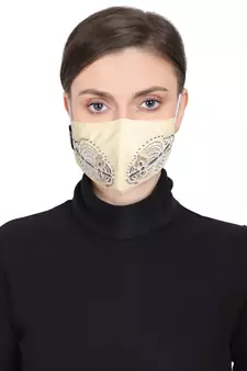 3-Ply Cream & Gold Embellished Art Silk Fabric Fashion Mask