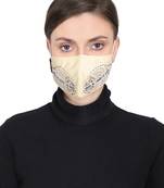 3-Ply Cream & Gold Embellished Art Silk Fabric Fashion Mask
