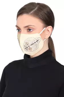 3-Ply Cream & Gold Embellished Art Silk Fabric Fashion Mask