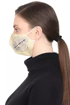 3-Ply Cream & Gold Embellished Art Silk Fabric Fashion Mask