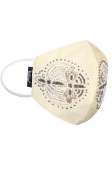 3-Ply Cream & Gold Embellished Art Silk Fabric Fashion Mask