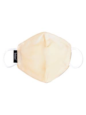 3-Ply Cream & Gold Embellished Art Silk Fabric Fashion Mask 5