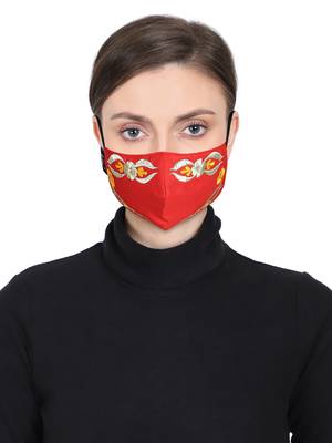 3-Ply Red Yellow & Gold Abstract Embroiderd Poly Cotton Fabric Fashion Mask 1