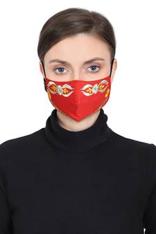 3-Ply Red Yellow & Gold Abstract Embroiderd Poly Cotton Fabric Fashion Mask