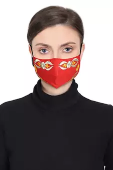 3-Ply Red Yellow & Gold Abstract Embroiderd Poly Cotton Fabric Fashion Mask