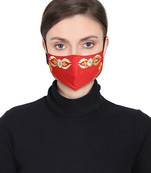 3-Ply Red Yellow & Gold Abstract Embroiderd Poly Cotton Fabric Fashion Mask