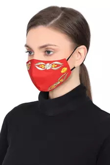 3-Ply Red Yellow & Gold Abstract Embroiderd Poly Cotton Fabric Fashion Mask