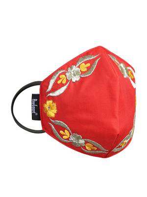 3-Ply Red Yellow & Gold Abstract Embroiderd Poly Cotton Fabric Fashion Mask 4