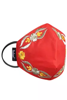 3-Ply Red Yellow & Gold Abstract Embroiderd Poly Cotton Fabric Fashion Mask