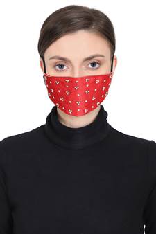 3-Ply Red & Gold Art Silk Embellished Fabric Fashion Mask