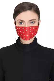 3-Ply Red & Gold Art Silk Embellished Fabric Fashion Mask