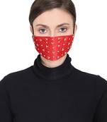 3-Ply Red & Gold Art Silk Embellished Fabric Fashion Mask