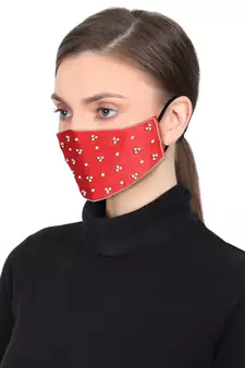 3-Ply Red & Gold Art Silk Embellished Fabric Fashion Mask