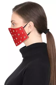 3-Ply Red & Gold Art Silk Embellished Fabric Fashion Mask