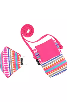 3-Ply Pink & Multi Cotton Jacquard Fabric Fashion Mask With Mobile Sling