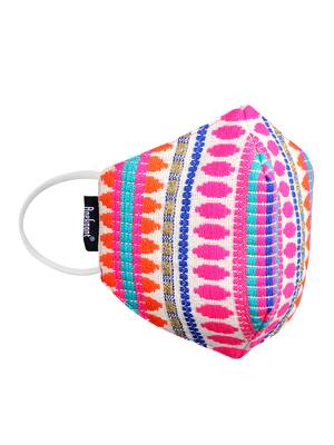 3-Ply Pink & Multi Cotton Jacquard Fabric Fashion Mask With Mobile Sling 4