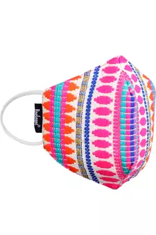 3-Ply Pink & Multi Cotton Jacquard Fabric Fashion Mask With Mobile Sling