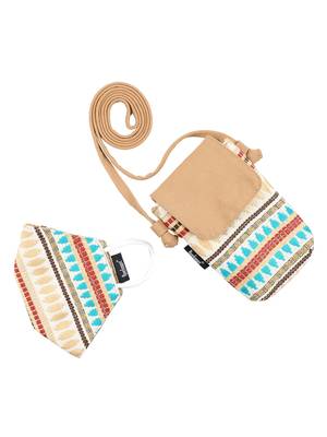 3-Ply Beige & Multi Cotton Jacquard Fabric Fashion Mask With Mobile Sling 3