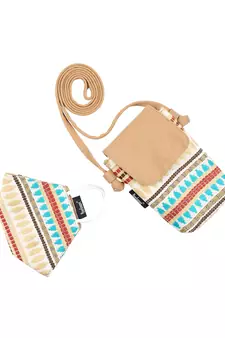 3-Ply Beige & Multi Cotton Jacquard Fabric Fashion Mask With Mobile Sling