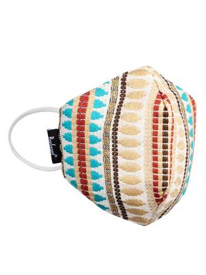 3-Ply Beige & Multi Cotton Jacquard Fabric Fashion Mask With Mobile Sling 4