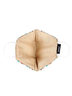 3-Ply Beige & Multi Cotton Jacquard Fabric Fashion Mask With Mobile Sling 5