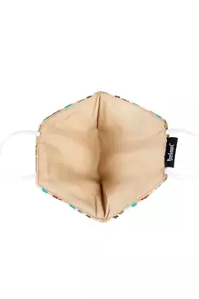 3-Ply Beige & Multi Cotton Jacquard Fabric Fashion Mask With Mobile Sling