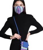 3-Ply Blue & Multi Cotton Jacquard Fabric Fashion Mask With Mobile Sling