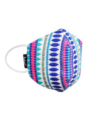 3-Ply Blue & Multi Cotton Jacquard Fabric Fashion Mask With Mobile Sling 3