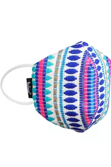 3-Ply Blue & Multi Cotton Jacquard Fabric Fashion Mask With Mobile Sling