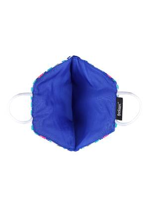 3-Ply Blue & Multi Cotton Jacquard Fabric Fashion Mask With Mobile Sling 4