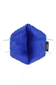 3-Ply Blue & Multi Cotton Jacquard Fabric Fashion Mask With Mobile Sling