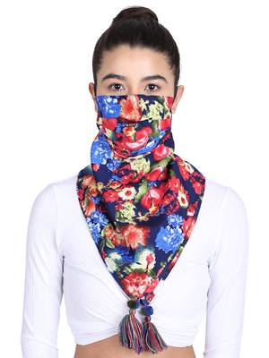 3-Ply Reusable Navy & Multi Floral Printed Poly Cotton Scarf Style Fashion Mask 1