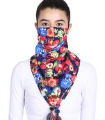 3-Ply Reusable Navy & Multi Floral Printed Poly Cotton Scarf Style Fashion Mask