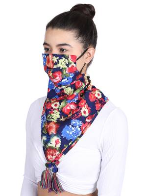 3-Ply Reusable Navy & Multi Floral Printed Poly Cotton Scarf Style Fashion Mask 2
