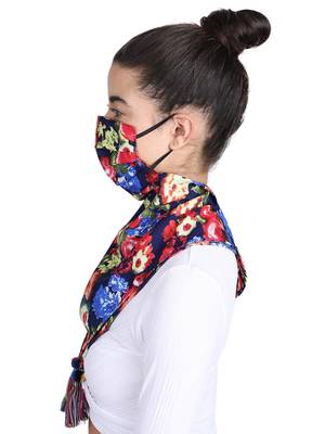 3-Ply Reusable Navy & Multi Floral Printed Poly Cotton Scarf Style Fashion Mask 3
