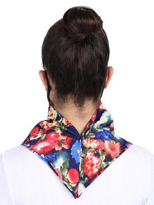 3-Ply Reusable Navy & Multi Floral Printed Poly Cotton Scarf Style Fashion Mask 4