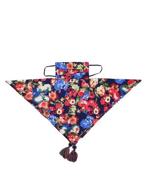 3-Ply Reusable Navy & Multi Floral Printed Poly Cotton Scarf Style Fashion Mask 5