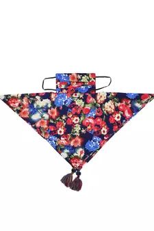 3-Ply Reusable Navy & Multi Floral Printed Poly Cotton Scarf Style Fashion Mask