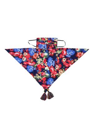 3-Ply Reusable Navy & Multi Floral Printed Poly Cotton Scarf Style Fashion Mask 6