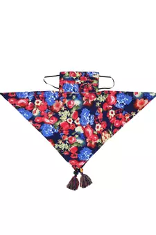 3-Ply Reusable Navy & Multi Floral Printed Poly Cotton Scarf Style Fashion Mask